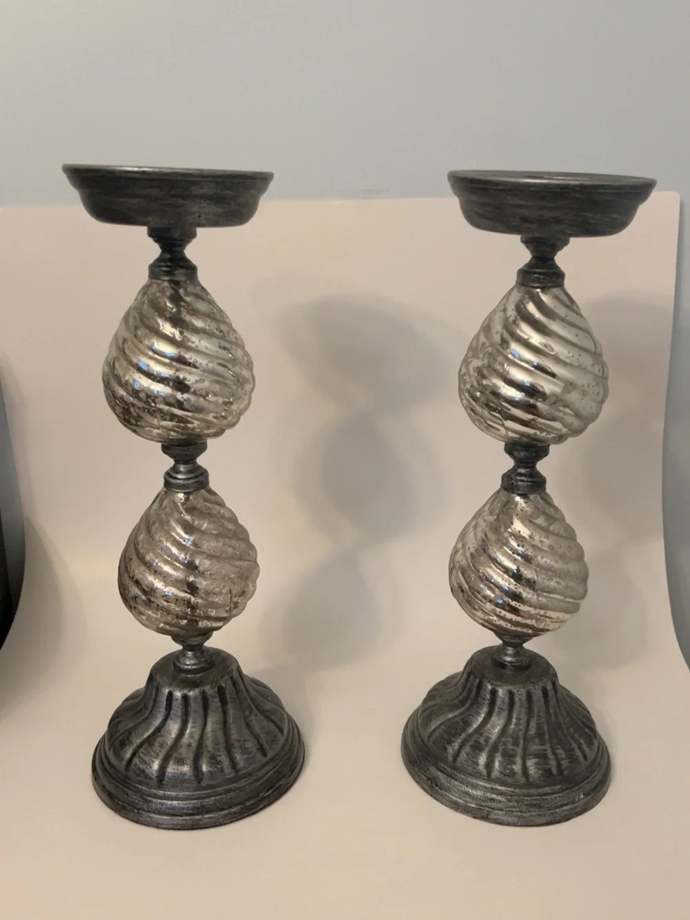 Pair of Pier 1 Mercury Glass Candleholders – 15 Inches